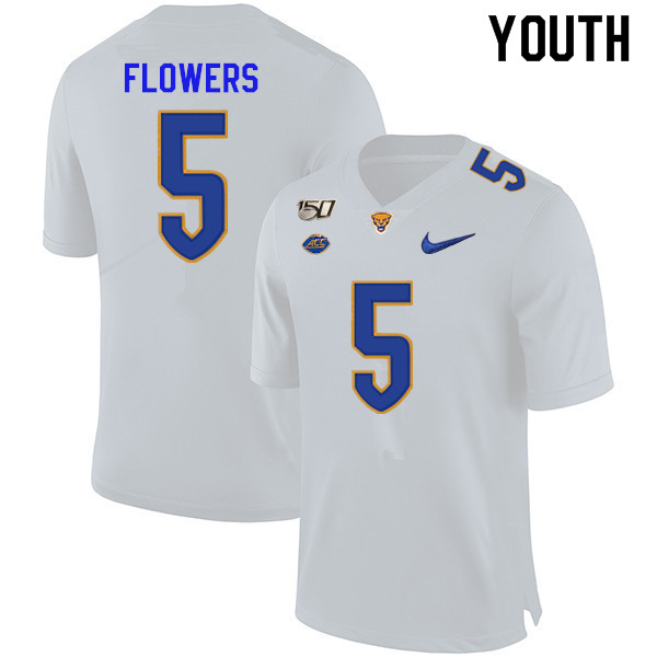 2019 Youth #5 Ruben Flowers Pitt Panthers College Football Jerseys Sale-White
